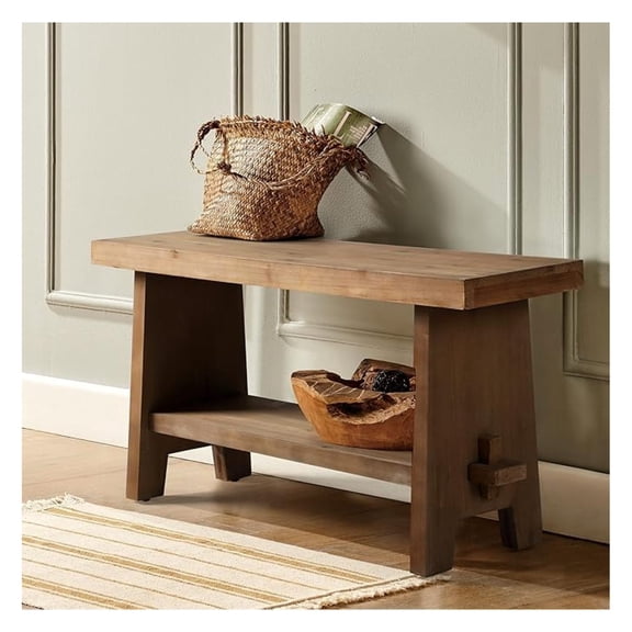 Solid Wood Entryway - 31.5" Farmhouse Small Storage , Rustic Narrow Seat for Indoor, Entryway, Dining Room, Living Room and Hallway, Brown