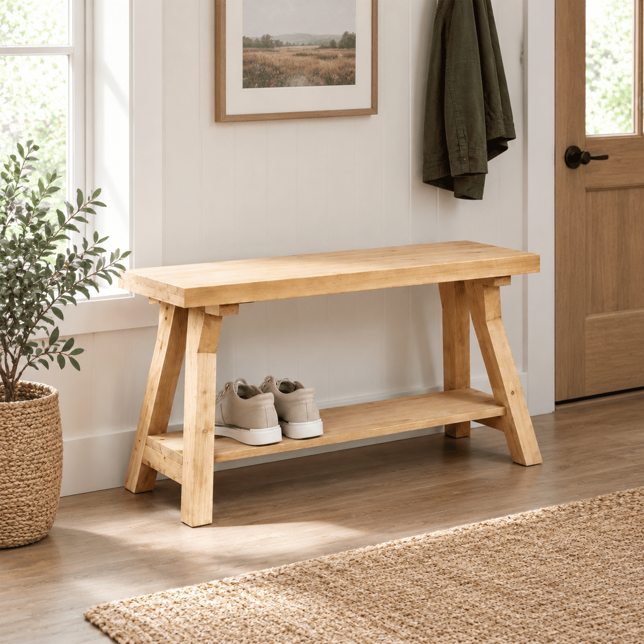 Solid Wood Entryway Bench 30