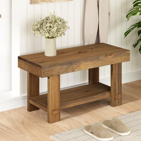 Solid Wood Entryway Bench - 31.5" Farmhouse Small Storage Benches, Narrow Bench Seat for Indoor, Entryway, Dining Room, Living Room and Hallway, Rustic Natural