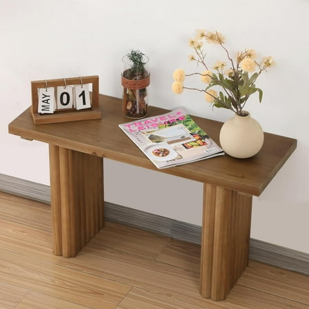 Solid Wood Entryway Bench - 31.5" Fluted Farmhouse Small Bench Indoor Dining Benches Seat Narrow for Entry Way, Kitchen, Living Room and Bedroom, Brown