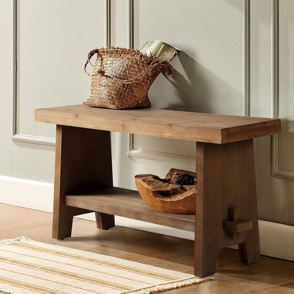 Solid Wood Entryway Bench - 31.5" Narrow Storage Seat for Indoor Use, Brown