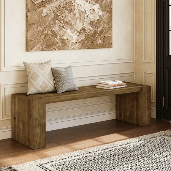 Solid Wood Entryway Bench, 59'' Farmhouse Indoor Bench Seat with Sturdy Frame for Living Room, Bedroom, Hallway
