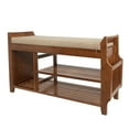 thumbnail image 1 of Solid Wood Entryway Shoe Rack Storage Bench with Cushioned Seat 2 Shelves and Drawer, 1 of 5