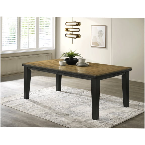 Solid Wood Extendable Dining Table, Charcoal Finish with Tapered Block Feet