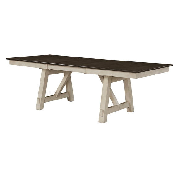 Solid Wood Extendable Dining Table with Trestle Legs, Cream Two-Tone Finish, Self-Storing Leaves for 4-6 Person