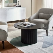 Solid Wood Farmhouse Coffee Table,Pedestal Round Coffee Table,Modern Living Room Table,Black