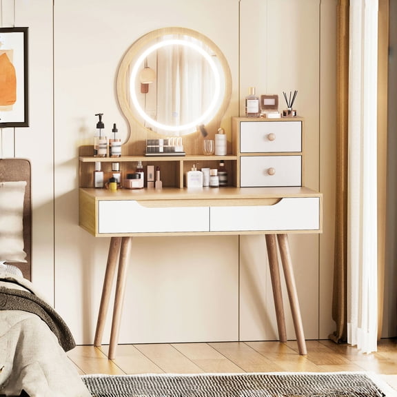 Solid Wood Feet & MDF Frame | Multi-Functional Makeup in Bedroom | Durable and Stylish Furniture