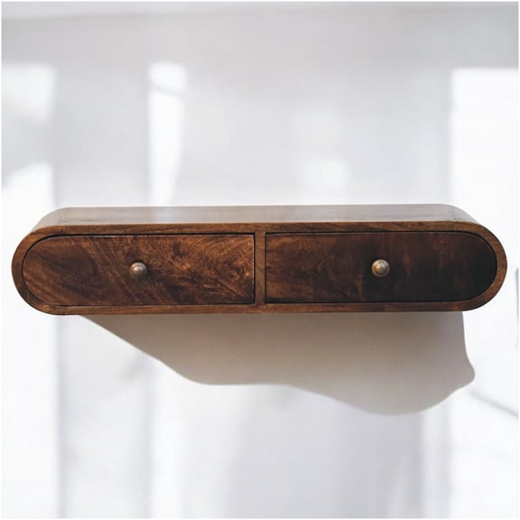 Solid Wood Floating Console Table with 2 Drawers, Brown Wall Mounted Entryway Table