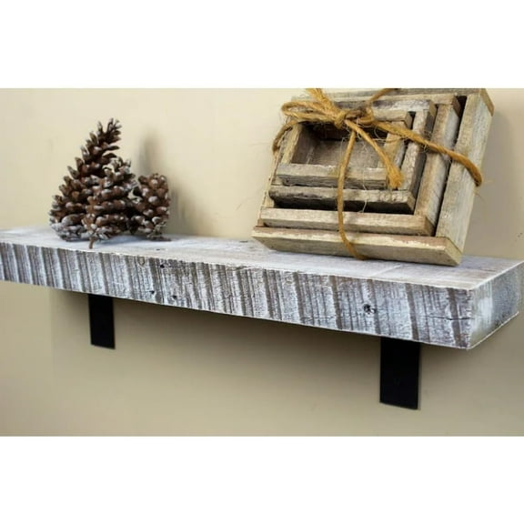 Solid Wood Floating Shelf, Rustic Wall Mounted Kitchen Shelf, Hanging Storage Rack, 18 "W x 2 "H x 6 "D, Floating Wall Rack for Living Room Bedroom (White Washed,18)