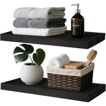 Solid Wood Floating Shelves for Wall 16 inch Bathroom Hanging Wall Shelves Set of 2 for Living Room Bedroom Kitchen Farmhouse 16x6.7 inch - Black