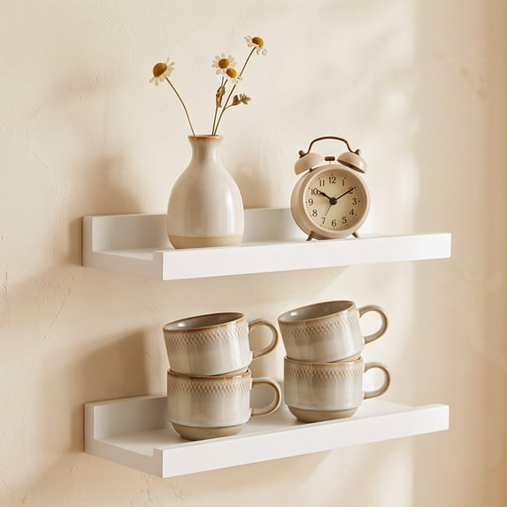 Solid Wood Floating Wall Shelf with 0.34 Fl Oz No Nail Adhesive, Load Bearing Storage Rack for Living Room, Bedroom, Bathroom, Entryway, Kitchen, Office, Small Essentials & Space Saving Decor