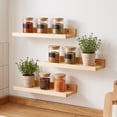 thumbnail image 1 of Solid Wood Floating Wall Shelf, Anti‑Fall Baffle Design Wall Mounted Storage Rack, 2‑Way Install No Drill Display Shelf for Living Room Bedroom Decor, 1 of 6