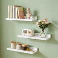 thumbnail image 1 of Solid Wood Floating Wall Shelf, Anti‑Fall Baffle Design Wall Mounted Storage Rack, 2‑Way Install No Drill Display Shelf for Living Room Bedroom Decor, 1 of 6