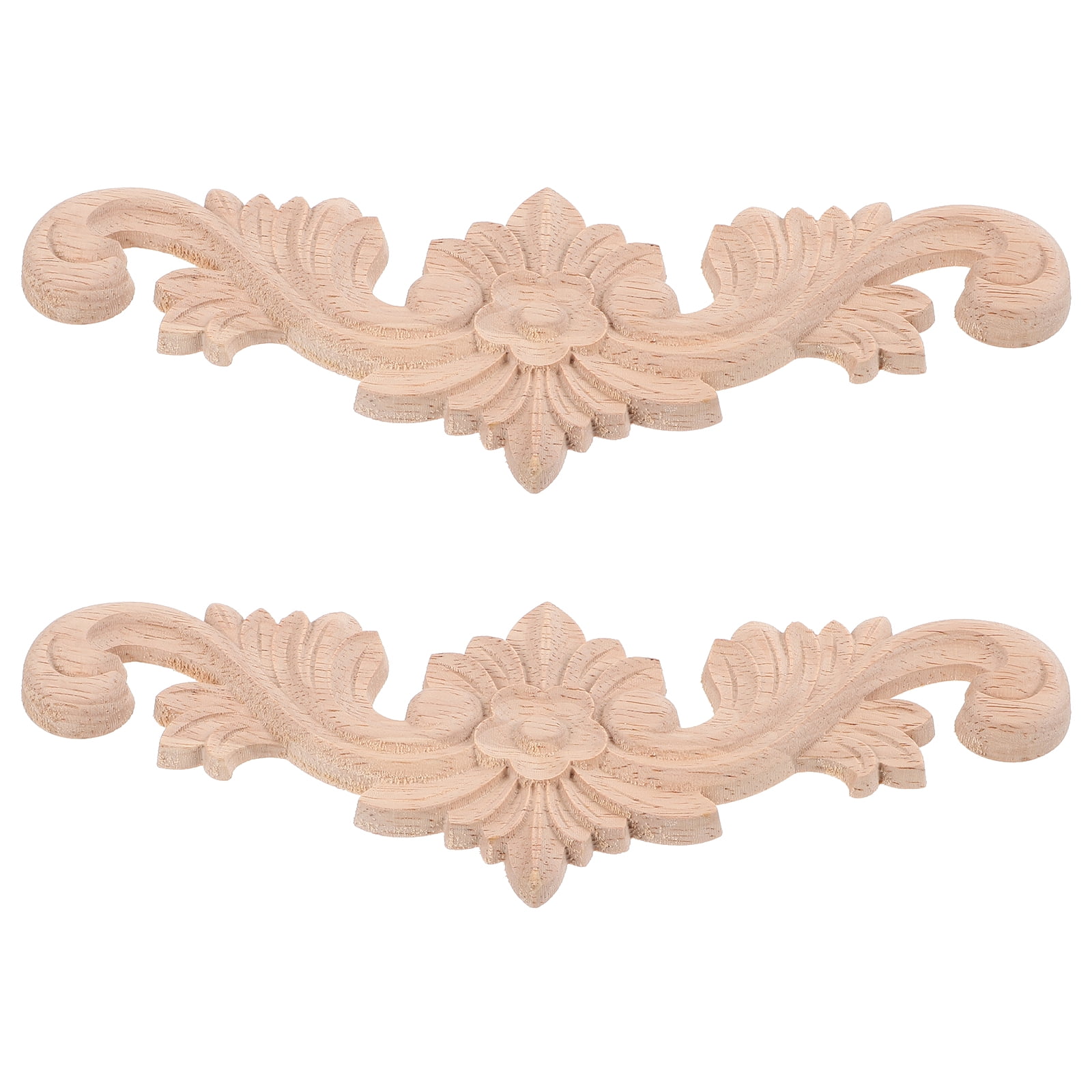 Solid Wood Flower Decal 2 Pcs Decorative Appliques for Furniture