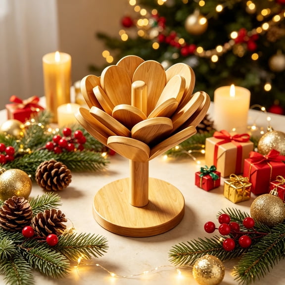 Solid Wood Foldable Christmas Tree Trivet Heat Safe Pot Stand for Kitchen Dining Holiday Decor