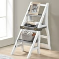 thumbnail image 1 of Solid Wood Foldable Ladder Chair,2 in 1 Lightweight Portable Multifunctional Step Stool,3 Step Dual Purpose Step Ladder and Display Stand, for Home,Library,Kitchen,Antique White, 1 of 7