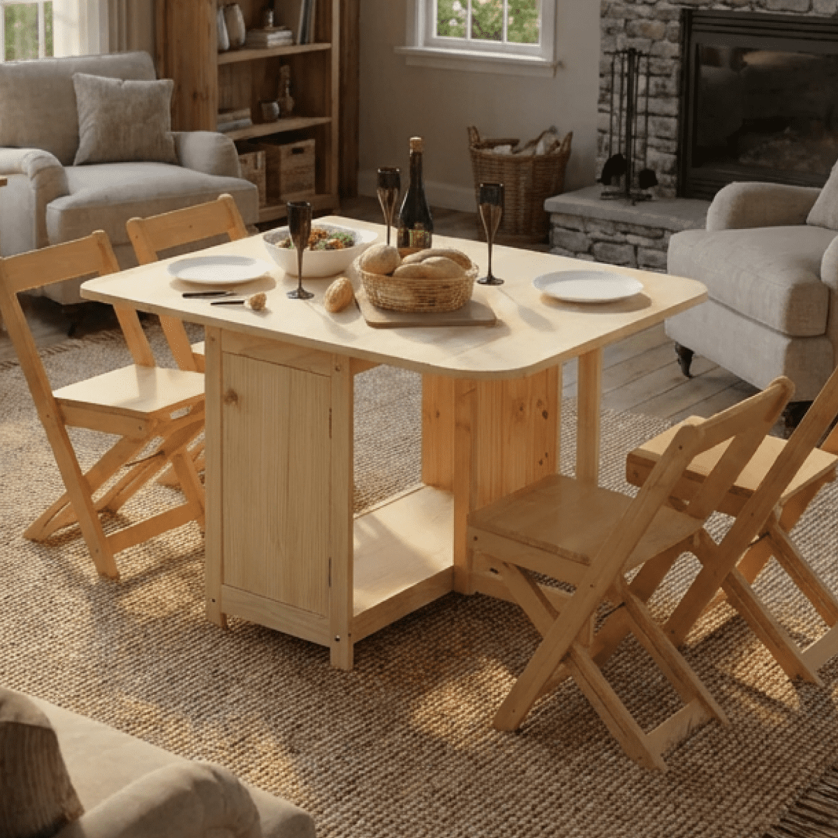 Solid Wood Tuck Away Dining Table and 4 Chairs Set - Perfect for