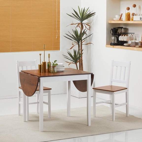 Solid Wood Folding Dining Table with Space-Saving Drop Leaf for Small Kitchens & Apartments, Expandable Round Design for Family Meals, Brown