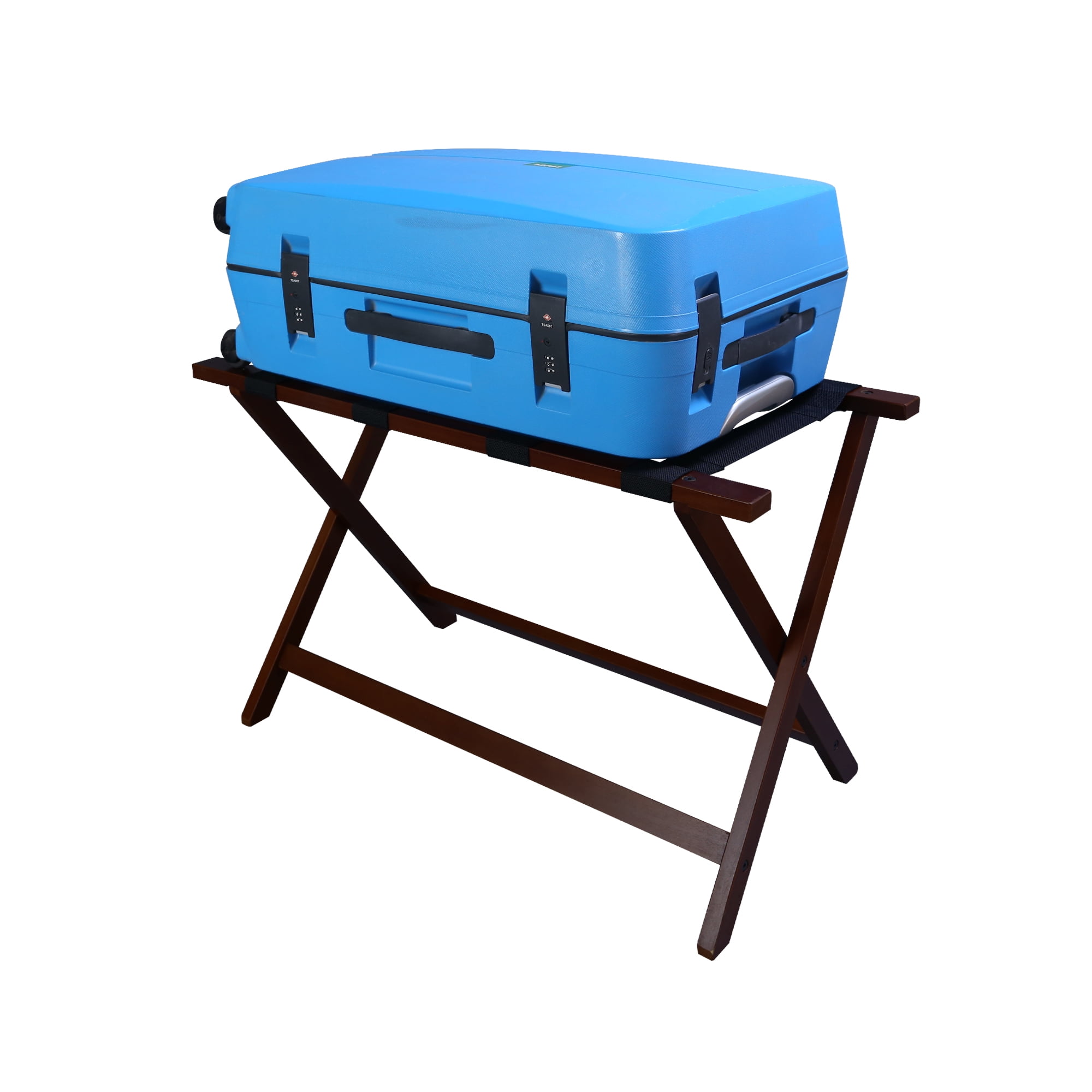 Solid Wood Folding Luggage Rack with Heavy-duty Straps - New Espresso