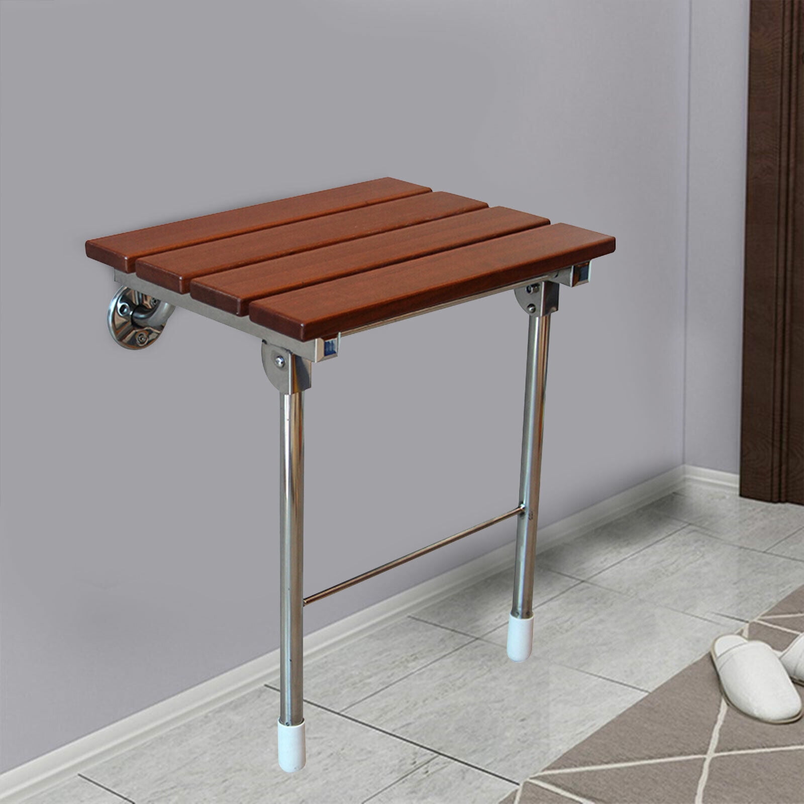 Solid Wood Folding Shower Seat, Wall-Mounted Folding Stool Chair, Fold Down Shower Seat,Foldable Shower Bench,Home Care Teak Shower Seat Bench