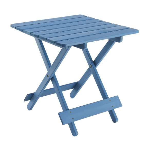 Blue Solid Wood Folding Square Table, 19.75 in, for Patio & Balcony