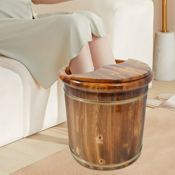 Solid Wood Footbath Bucket, Footbath Barrel with Massage Roller Foot Basin with Lid Foot Soaking Tub Brown for Home