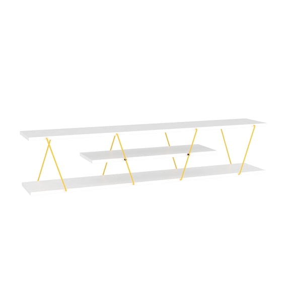 Solid Wood Foundation - 4 Shelves Open Storage Design - Home Entertainment Decor - Low Profile TV Unit