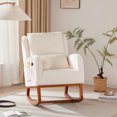 thumbnail image 1 of Solid Wood Frame Accent Rocking Chair with Non-Slip Mat,Lumbar Pillow & 2 Side Pockets,Modern Single Sofa with U-Shaped Feet for Living Room, Hotel, Bedroom & Baby Room,White Teddy, 1 of 7