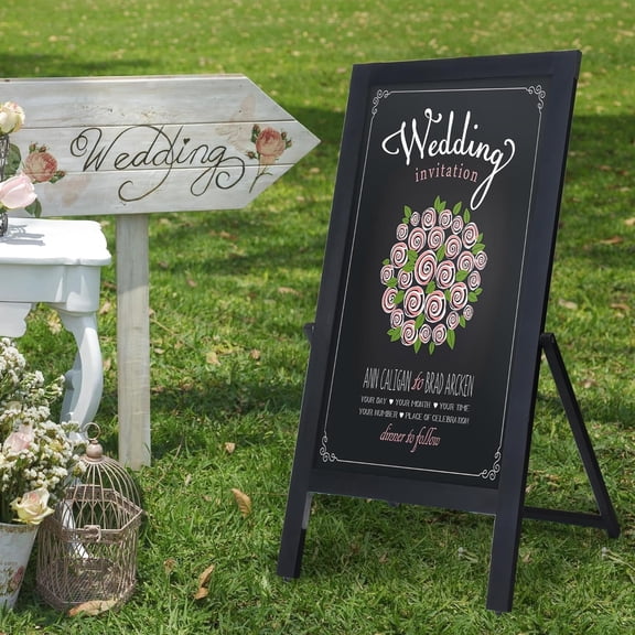 Solid Wood Frame Chalkboard with Stand - 40" x 20" Magnetic Double Sided Sandwich Board Signs Outdoor Chalk Board Easel Pizarra for Menu, Business, Cafe, Event - Black