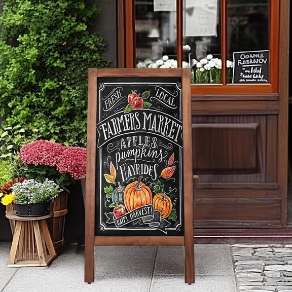 Solid Wood Frame Chalkboard with Stand - 40" x 20" Magnetic Double Sided Sandwich Board Signs Outdoor Chalk Board Easel Pizarra for Menu, Business, Wedding - Rustic Brown