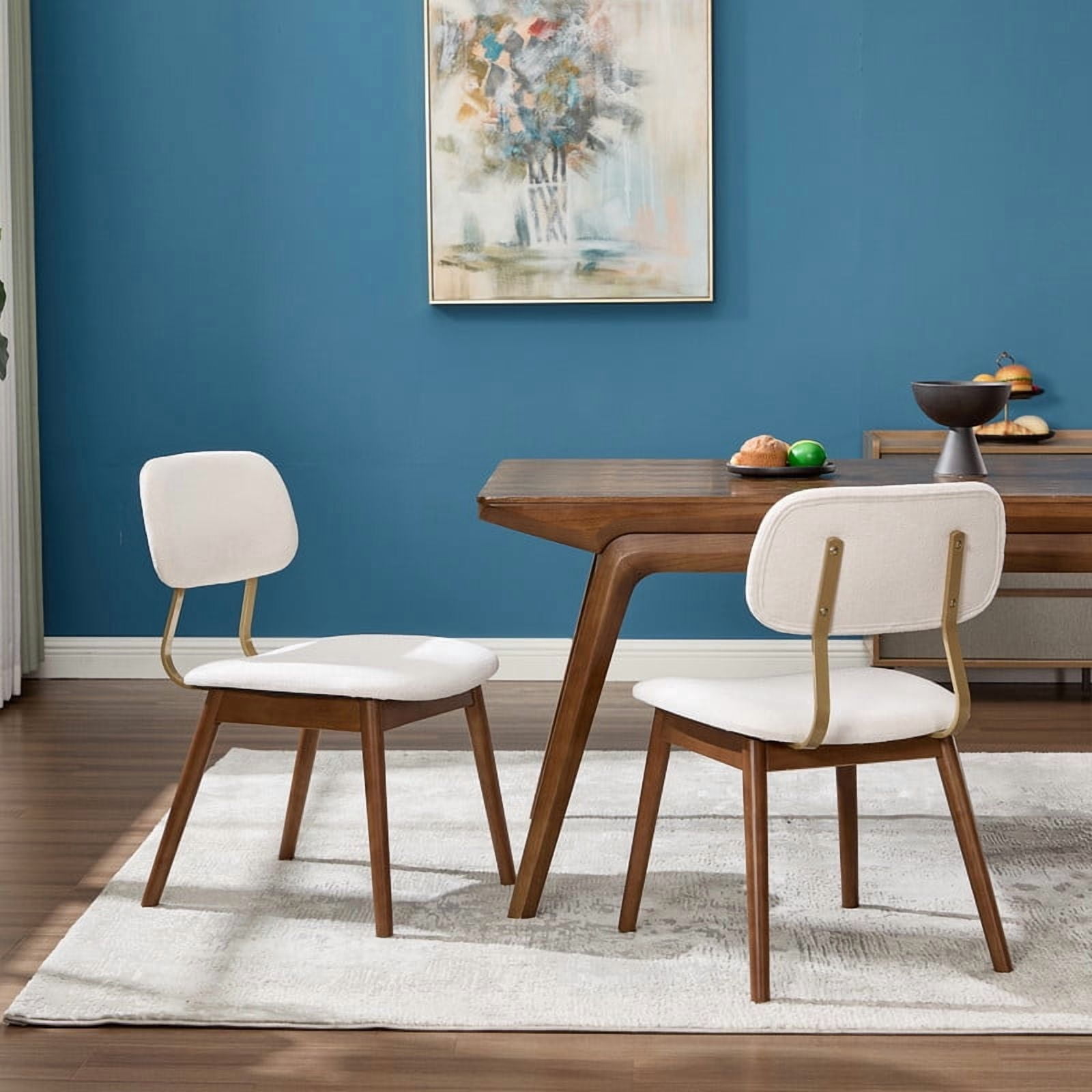 Solid Wood Frame Dining Chairs Set of 2, Modern Fabric Upholstered Armless Kitchen Chairs, Accent Side Dinner Chair