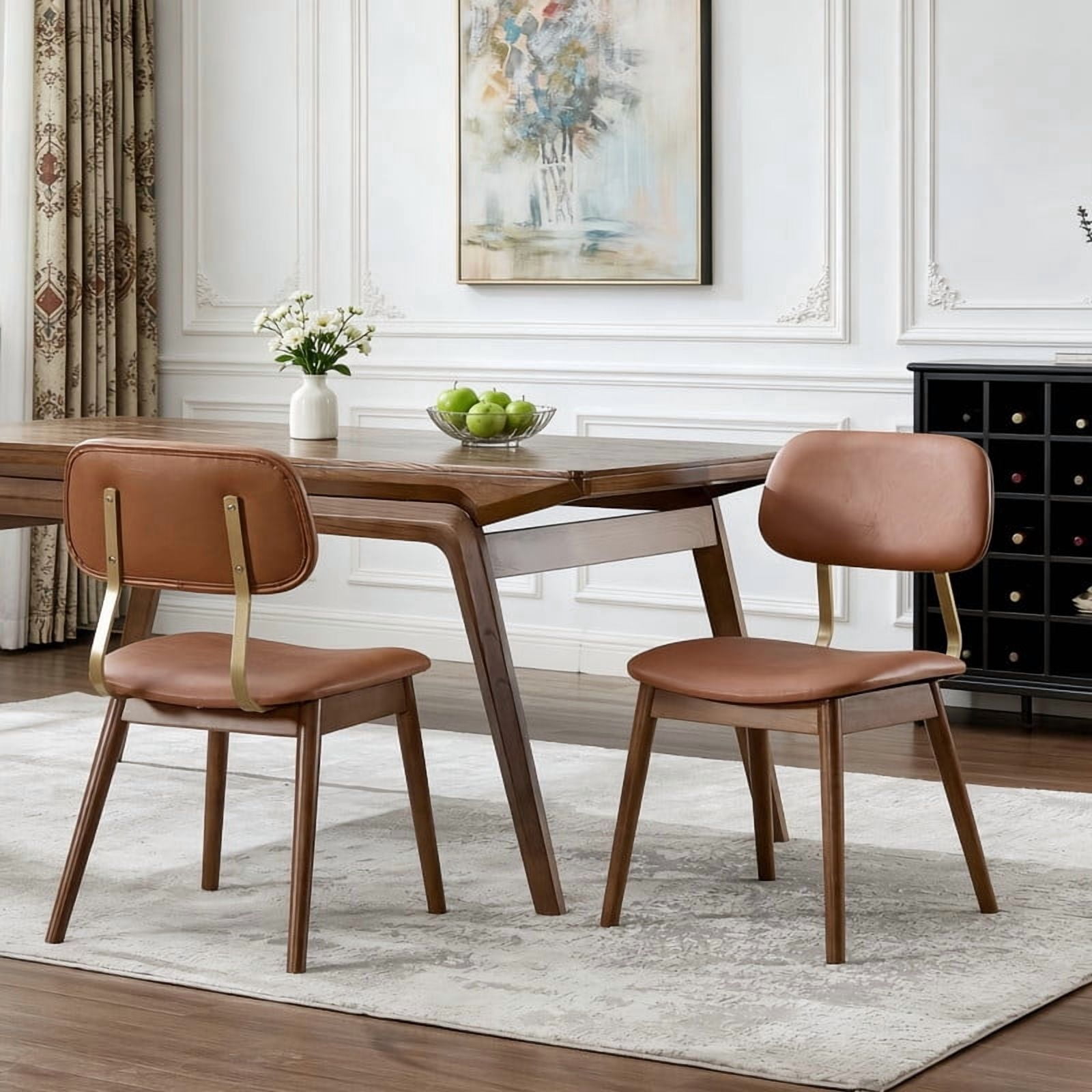 Solid Wood Frame Dining Chairs Set of 2, Modern Faux Leather Upholstered Armless Kitchen Chairs, Accent Side Dinner Chair