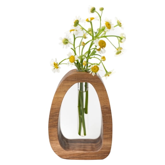 Solid Wood Frame Glass Test Tube Vase Desk Hydroponic Plant, Enhances Home and Office Environment, Small Size