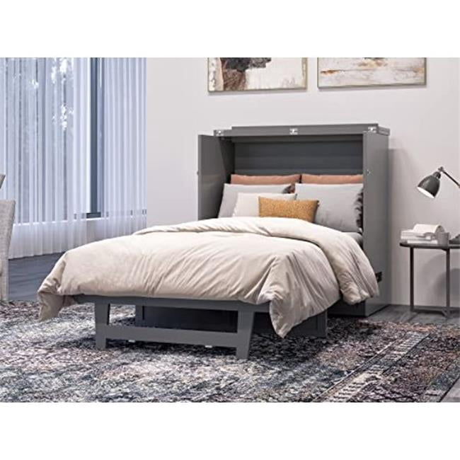 Solid Wood Frame Murphy Bed with Mattress & Built In Charging Station, Grey - Twin & Extra Large