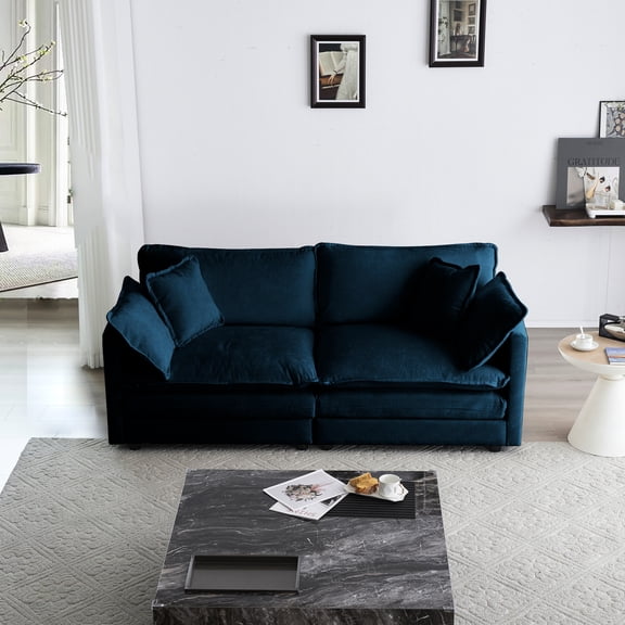 Solid Wood Frame Upholstered Blue Sofa - Comfortable Living Room Addition