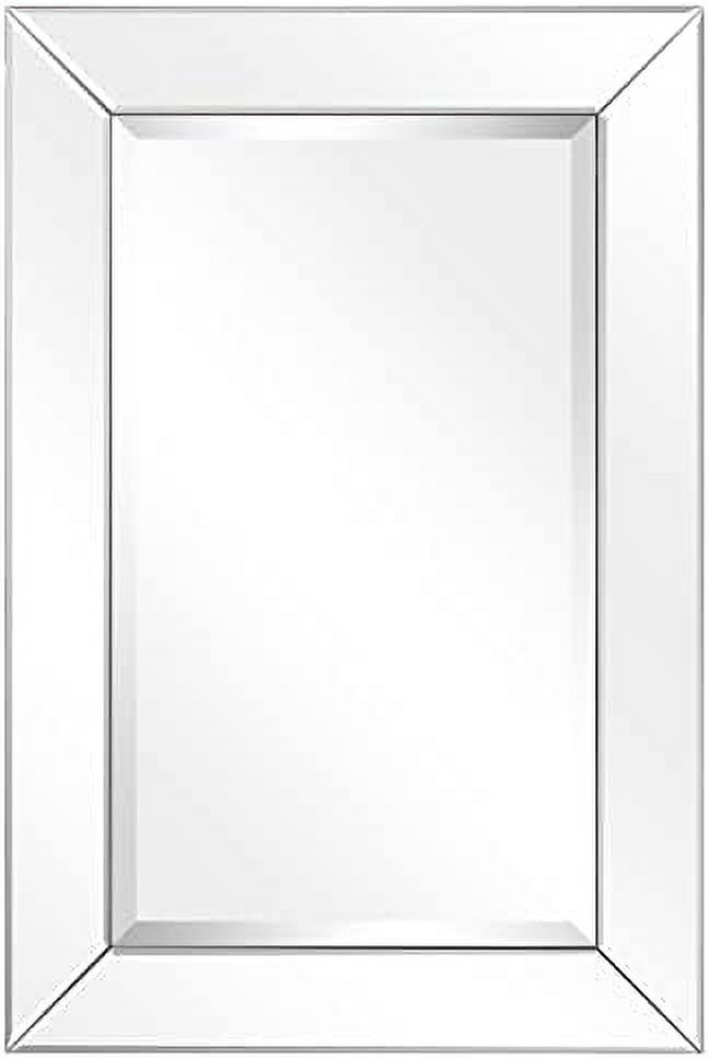 Solid Wood Frame Wall Mirror Covered With Beveled Mirror Panels, 1"Beveled Center Mirror