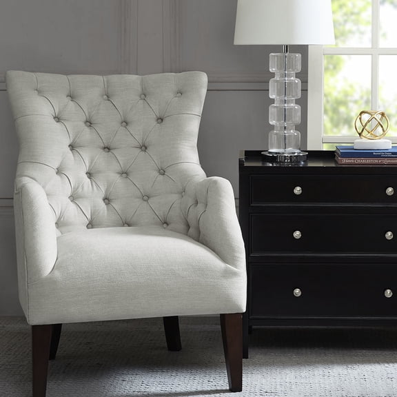 Solid Wood Frame Wing Chair With High Density Foam And Button Covering Chair, Birch Legs In , Padding, Upholstery, Comfortable Seating Choice