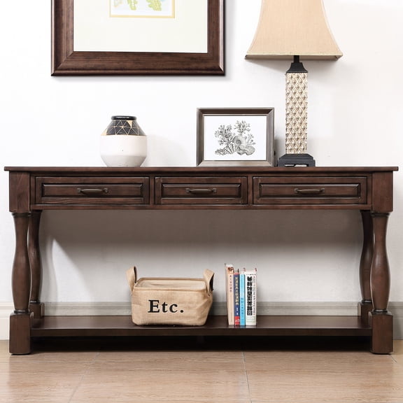 Solid Wood Frame and Legs, 220lbs Load-Bearing Console Table - Bring Mid-Century Style to Living Space