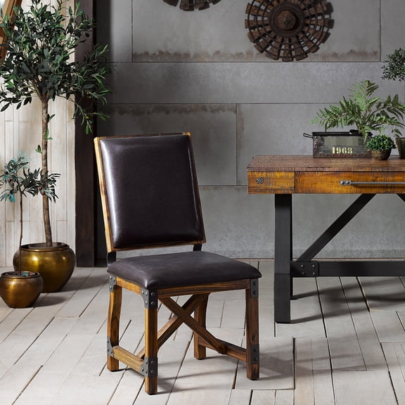 Solid Wood Framed Chair With Faux Leather For Dining Space Elegant Foundation