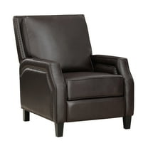 Solid Wood Framed Dark Brown Recliner, Attached Cushions, Nailhead Trim Faux Leather Reclining Chair, Wood, Cushions