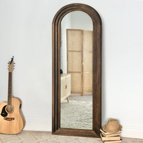 Solid Wood Full-Length Mirror 64"x21" for Living Room Bedroom, Brown