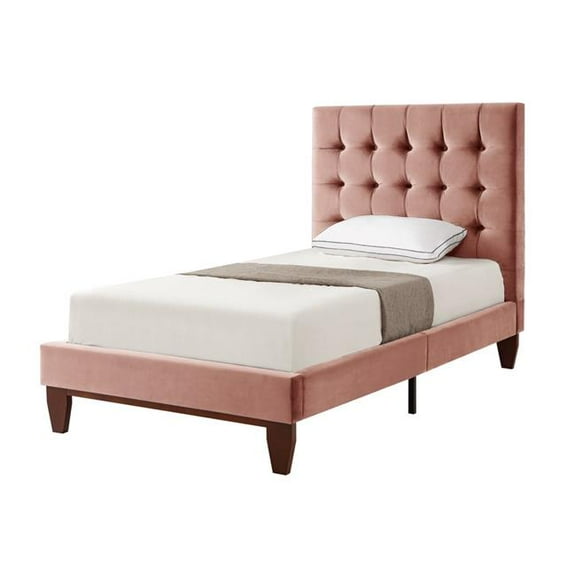 Solid Wood Full Tufted Upholstered Velvet Bed, Blush