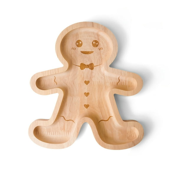 Solid Wood Gingerbread Man Tray - Christmas & Thanksgiving Snack, Fruit & Dessert Platter - Cute Holiday Tray