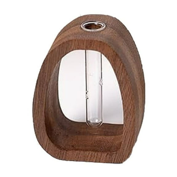 Solid Wood Glass Flower Vase, Walnut Wood Decorative Bud Vase for Table Centerpiece, Rustic Modern Home Decor for Living Room Bedroom Office, Gift Ready