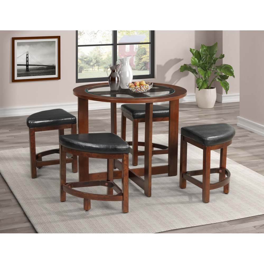 Solid Wood Glass Top Round Dining Table with 4 Chairs - Walmart.com
