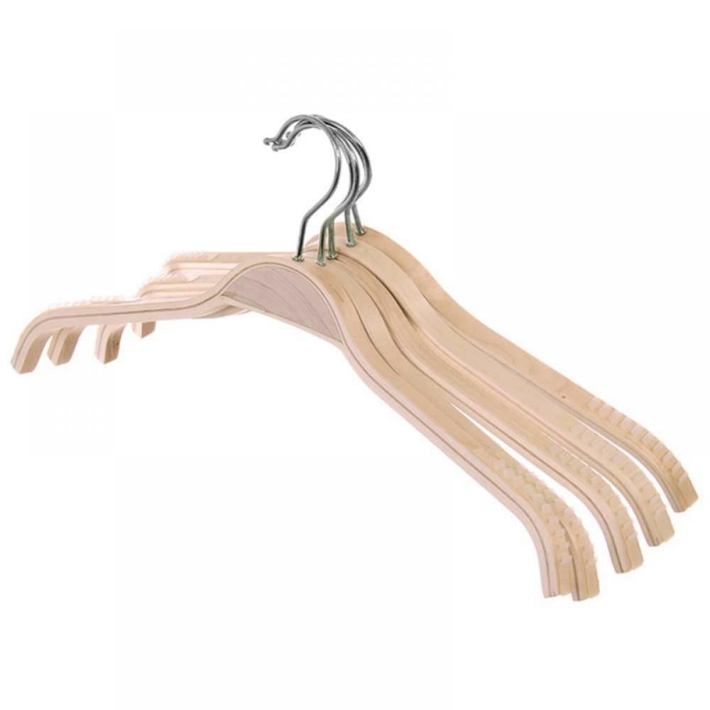 Solid Wood Hangers 5 Pack, Smooth Natural Finish Wooden Dress Hangers, Clothes Hangers Non-slip Seamless Hanger for Jacket, Pant, Shirt