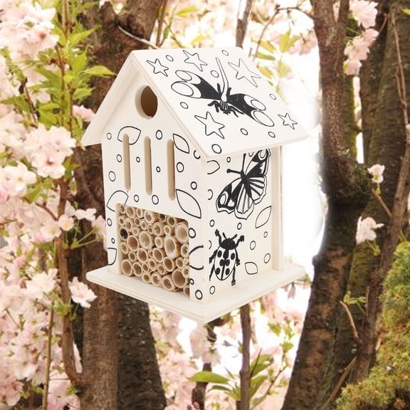 Solid Wood Hanging Bee Hotel for Solitary Mason & Leafcutter Bees - 10x10x15.5cm Garden Pollinator