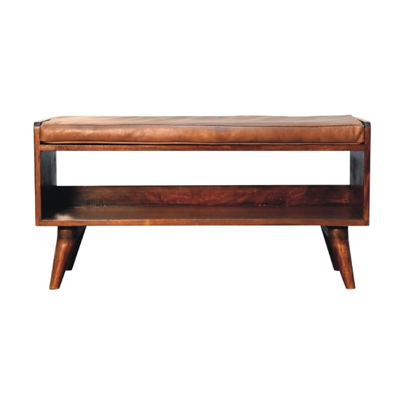 Solid Wood Indoor Comfort Bench | Suitable for Different Indoor Environments | Crafted from 100% Solid Mango Wood | Brown Leather Seat for a Relaxed Sitting