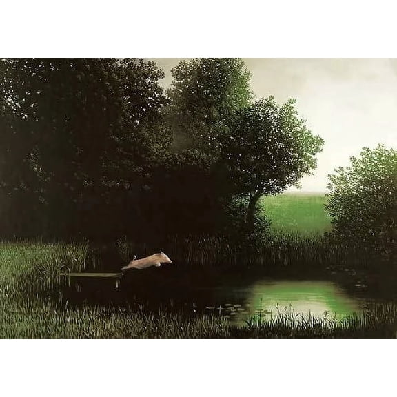 Solid Wood Inner Framed Forest Pig Diving Canvas Poster (18x12in) – Suitable for Living Room/Bedroom/Kids’ Room/Study Home Wall Decoration (Pond & Green Woodland Pig Theme)