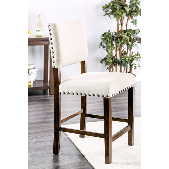 Solid Wood Ivory Upholstered Dining Chairs / Ideal for Dining Spaces / Rustic Nailhead Trim Design